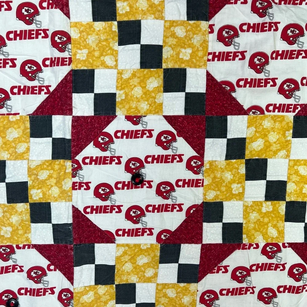 Kansas City Chiefs Handmade‎ Patchwork Quilt Throw Blanket Red Gold 59x41
